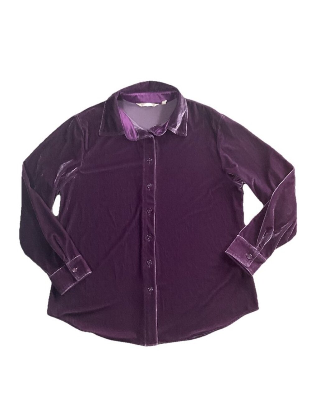 Soft Surroundings Dress Petite Small Purple Velvet Button Down Blouse